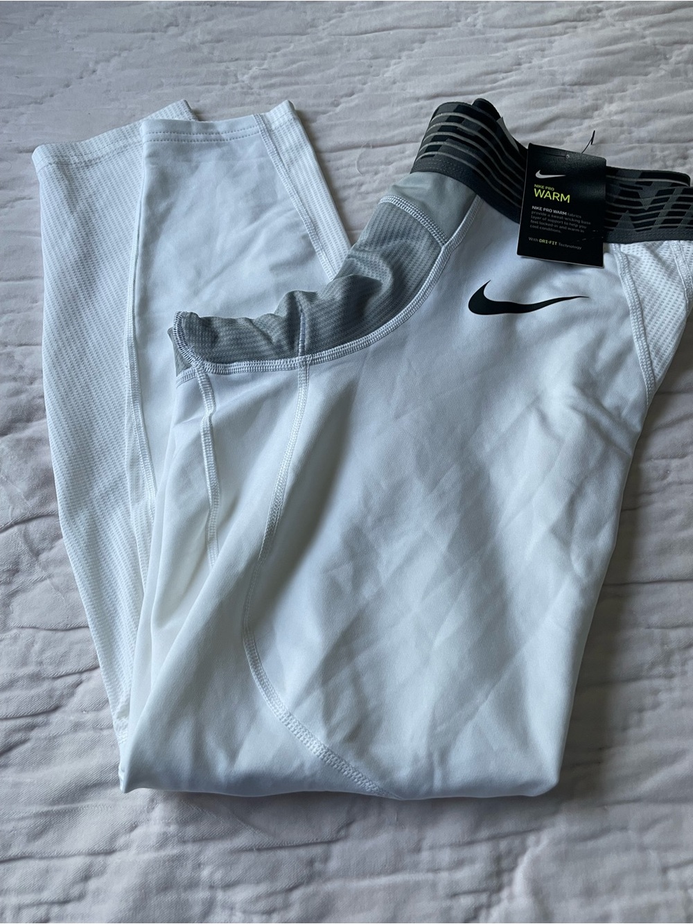 Nike White Men’s Thermal Compression Joggers with Gray Waistband
